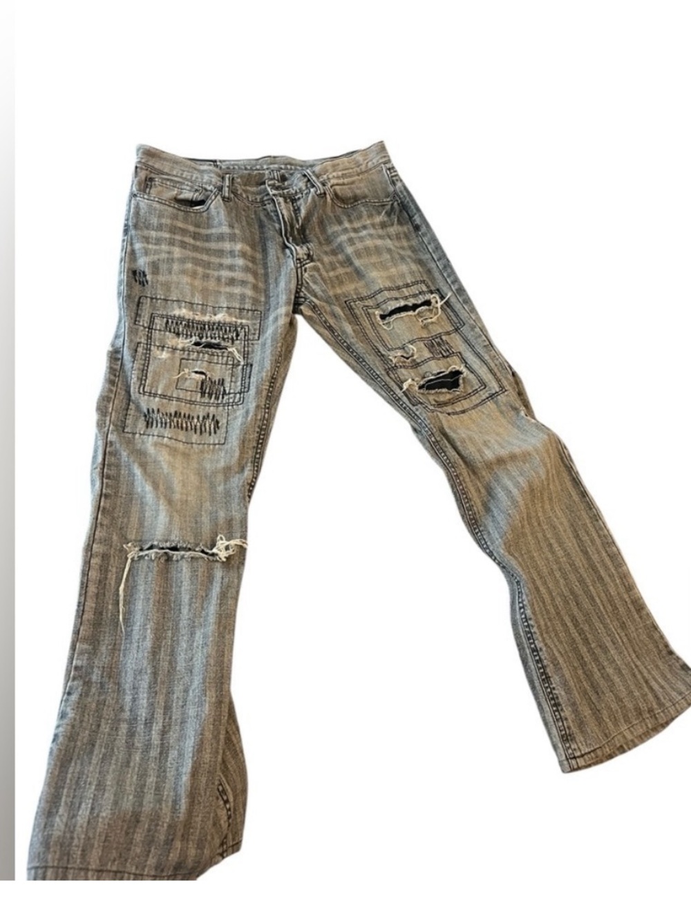 Rupert Difference Japanese Brand Distressed Patchwork Striped Jeans Sz 32